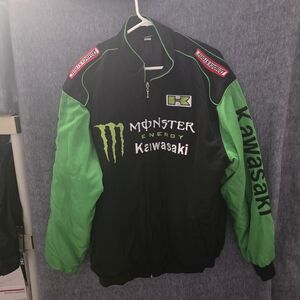 Kawasaki Men's Black and Green Bomber Jacket